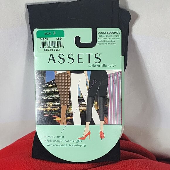 Assets Black Lucky Leggings Footless Shaping Tights Smooths Tummy and Rear Sz 3 - Picture 1 of 16